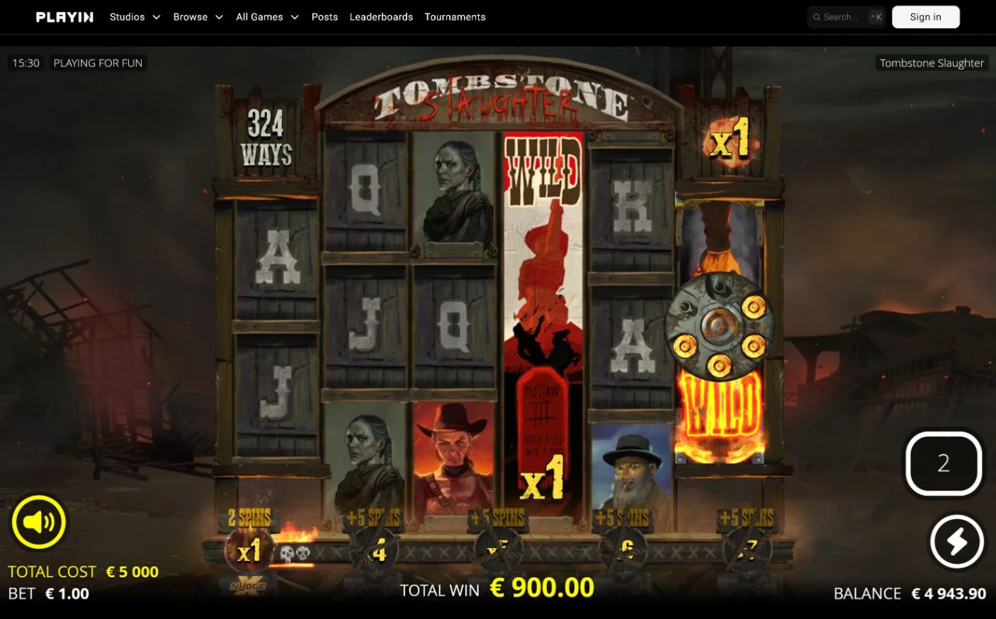 Tombstone Slaughter Nolimit City Massacre Spins with sticky Revolver and 900 total win