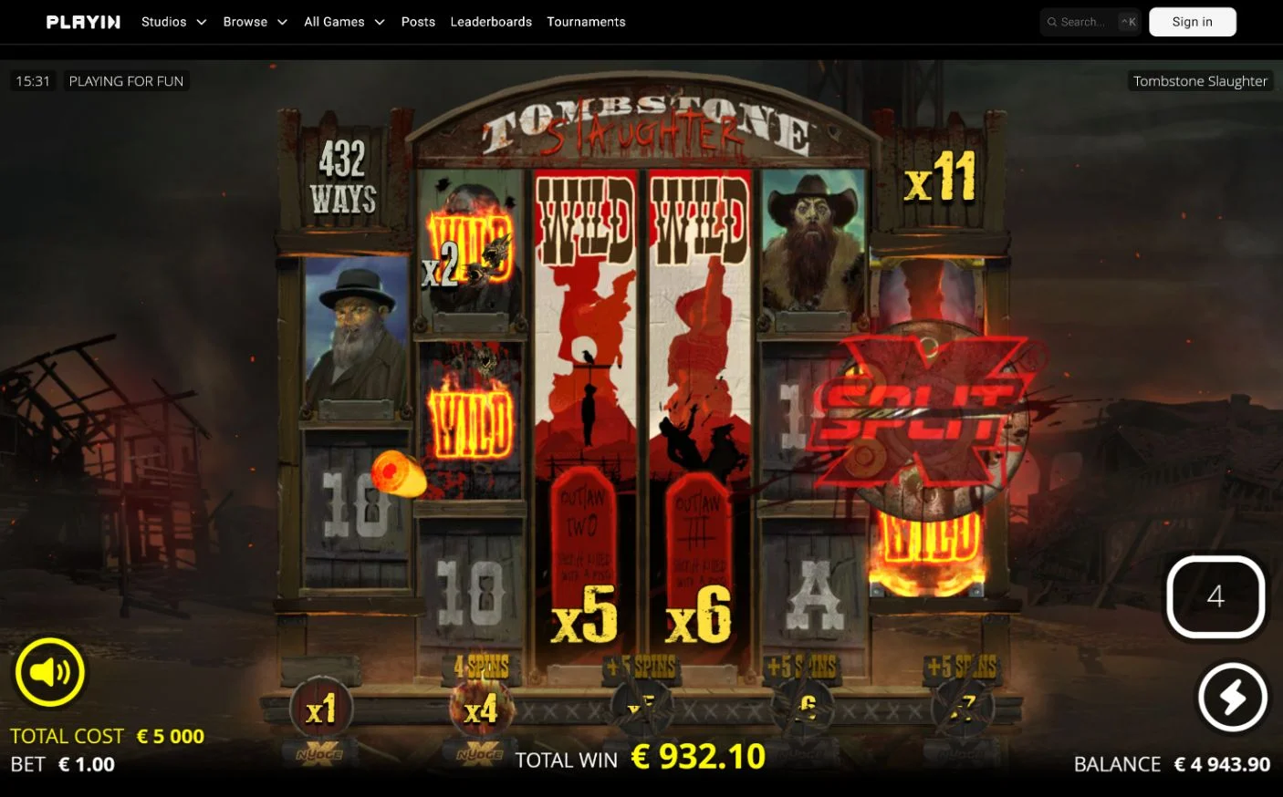 Tombstone Slaughter Nolimit City xSplit with 432 ways and x11 multiplier