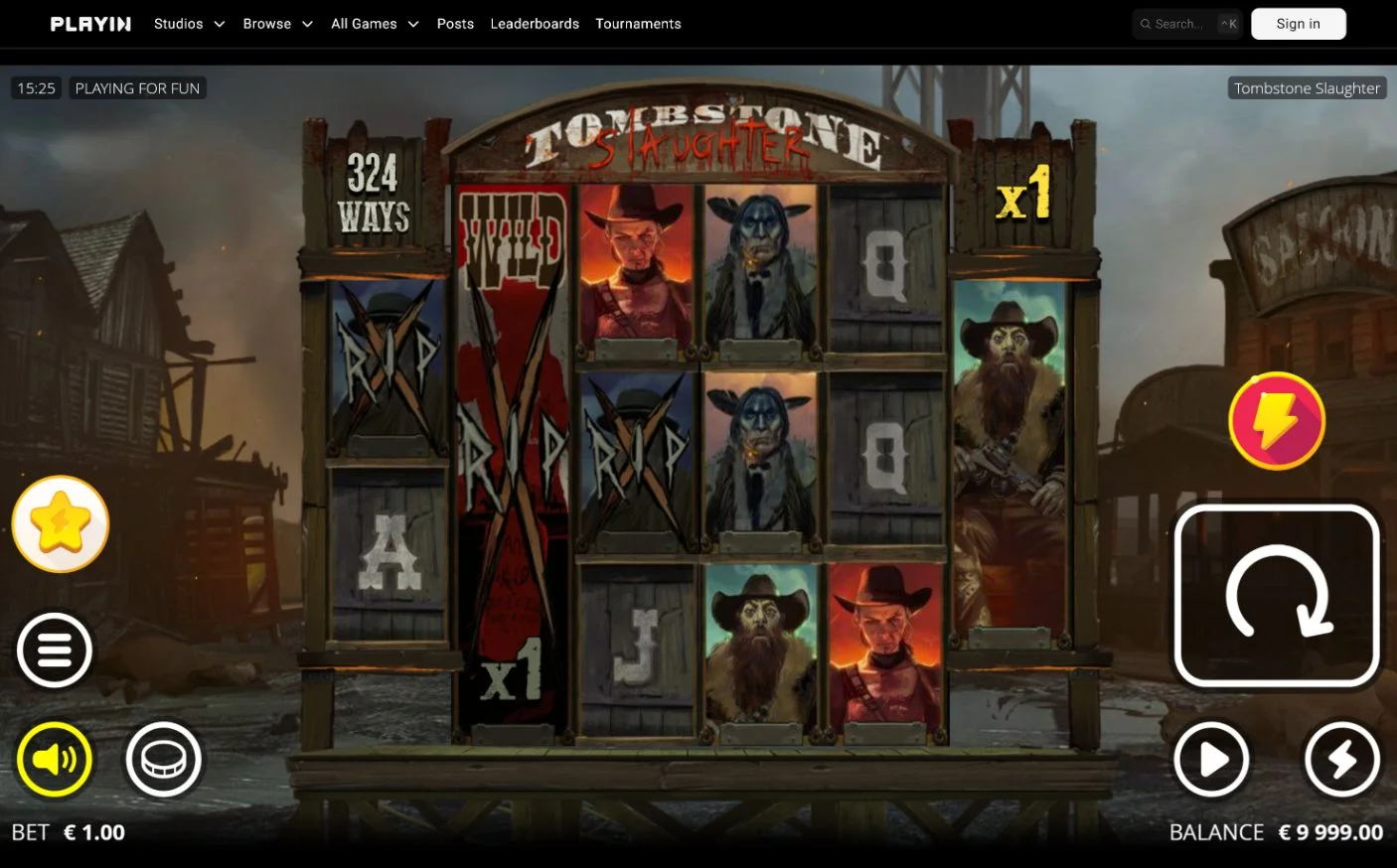 Tombstone Slaughter Nolimit City base game with 324 ways and xNudge Wild