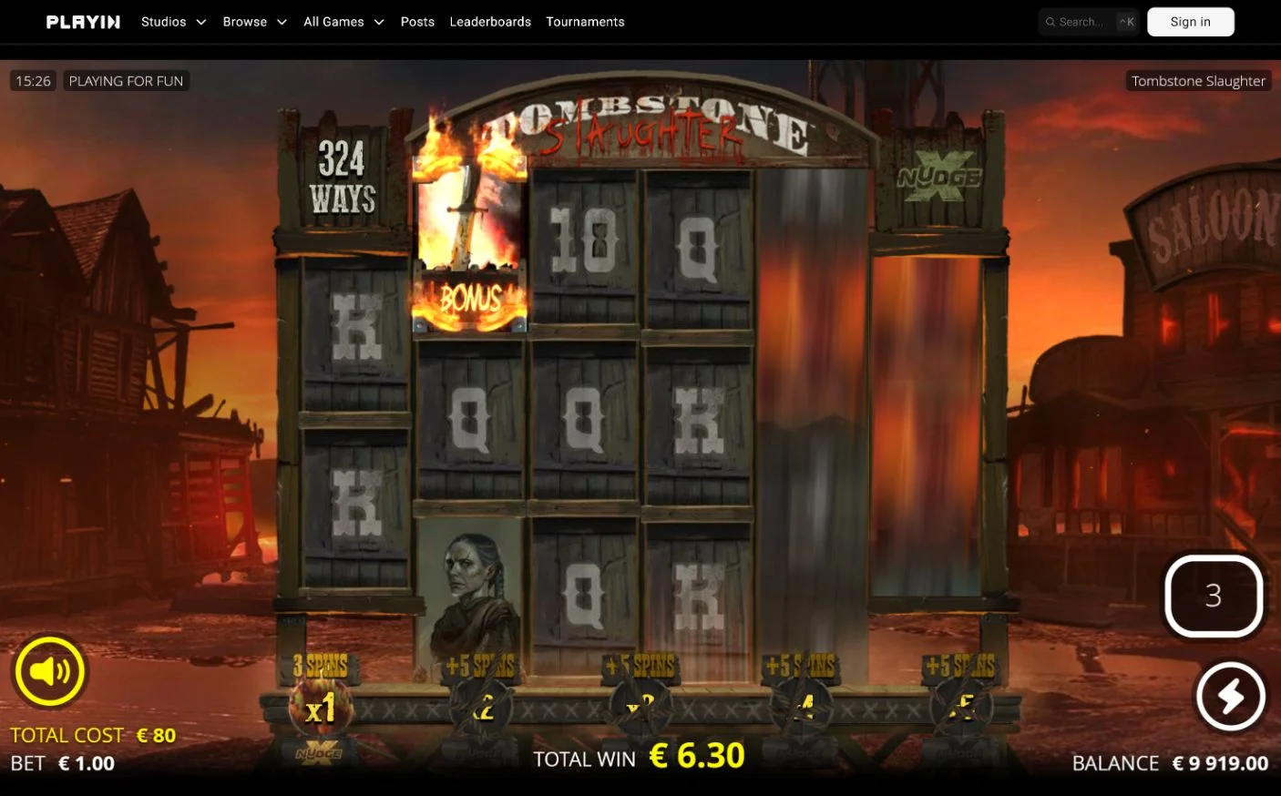 Tombstone Slaughter Nolimit City Slaughter Spins with Bonus symbol and total win