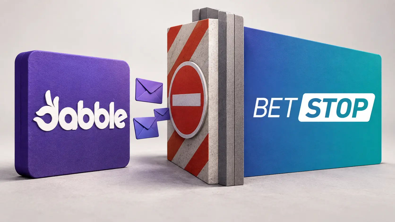 Editorial illustration of Dabble and BetStop branding with a closed account barrier